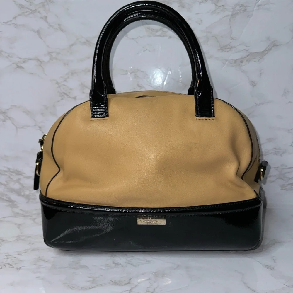 Vintage KATE SPADE Chelsea Park Porter Satchel/Shoulder in beige & black Leather